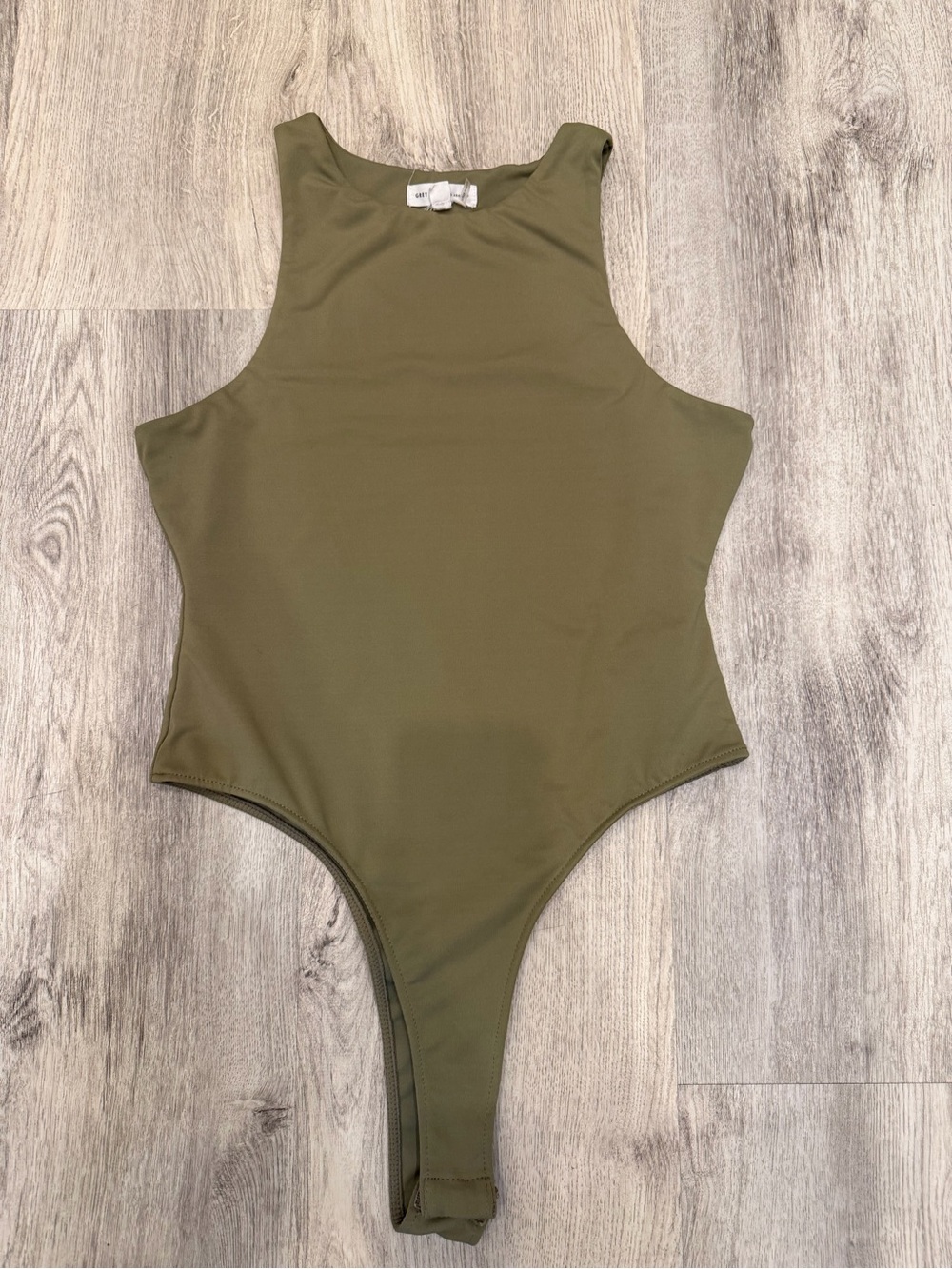 Grey Lab Small Olive Green High Neck Thong Bodysuit Minimalist